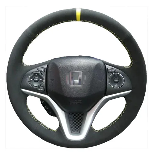 

Hand Stitching Black Suede Steering Wheel Cover Yellow Marker for Honda Fit City Jazz HR-V HRV Vezel