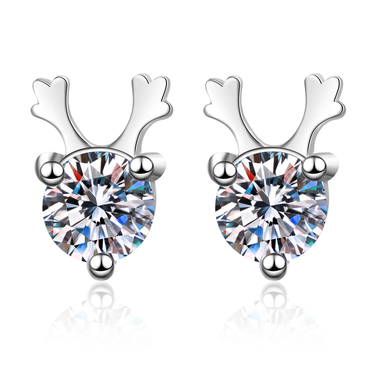 

HY047-E s925 sterling silver earrings female claw earrings 60 points Moissan diamond simulation diamond earrings antlers