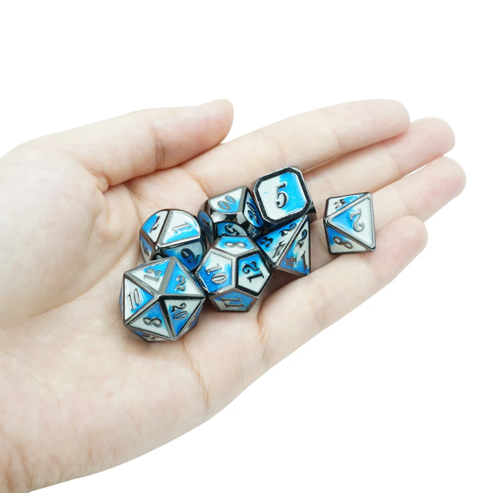 Manufacturers Luxury Dnd Dice Set 7pcs Polyhedral White Blue Gradient Double Color Metal Edge Table Entainment Games Dice