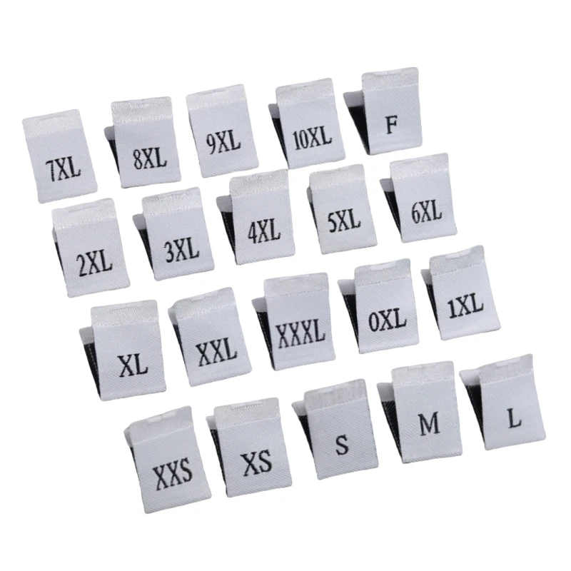 Wholesale Custom Clothing Woven Size Labels Black and White Centerfold Shirt Collar Sizes S M L XL for T-Shirts