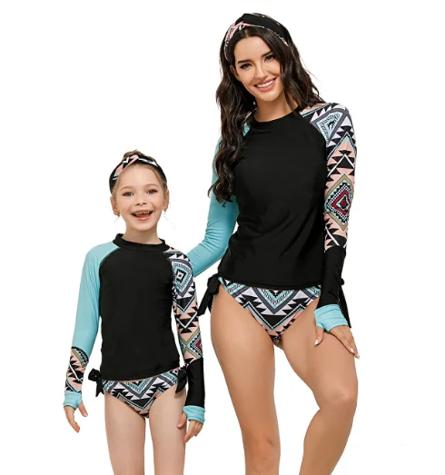 

2021 Summer Cute Bikini Set Family Matching Swimwear Mommy and Me Swimsuit, White and blue