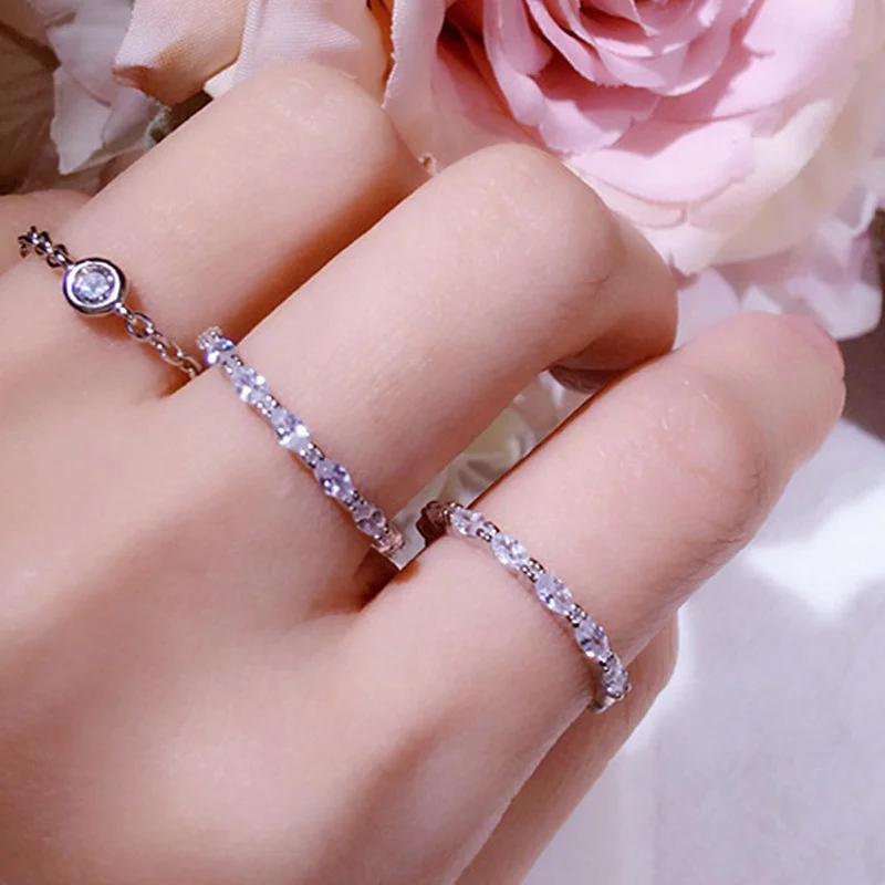 

100%925 Sterling Silver Wedding Engagement Rings For Women Eternity Promise Ring