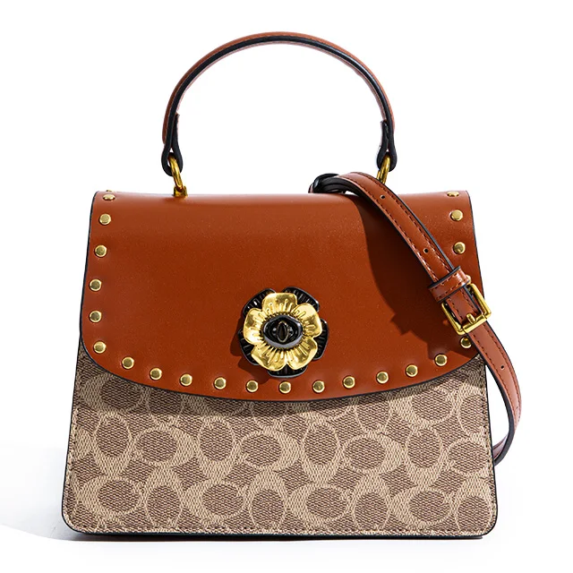 

Camellia french style Leather Handbag Ladies circle shape Ladies Printed shoulder Bag ladies designer hand bags bucket bag