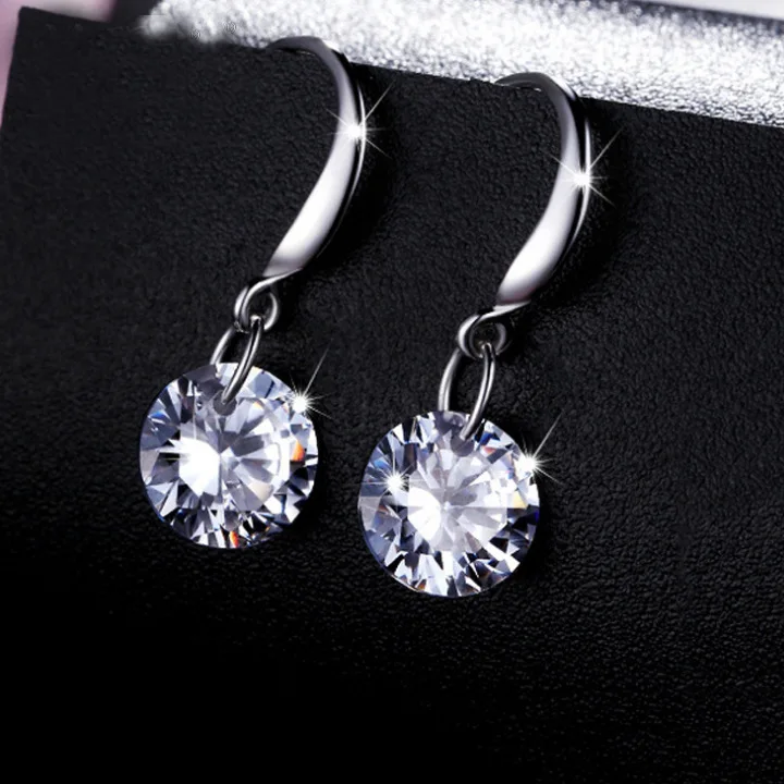 

S925 Sterling Silver Color Crystal Earring for Women Aretes Mujer Jewelry Round Ganet Drop Earring Females