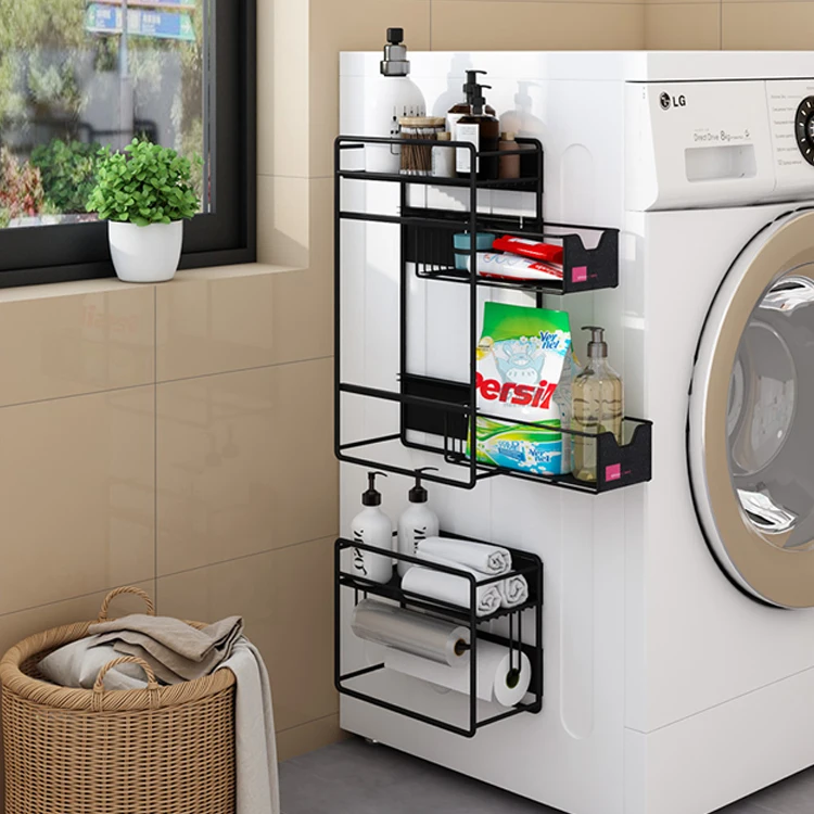 

Magnetic Suction Push-Pull Organizer Storage Rack For Washing Machine Microwave Refrigerator, Black/white