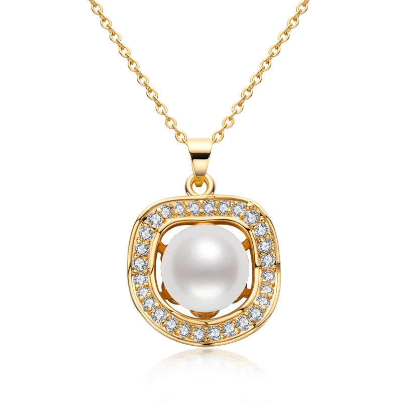 

10-10.5mm Freshwater Cultured White Pearl Pendant Necklace with Cubic Zirconia 14K Gold Filled Pearl Jewelry Christmas Gifts