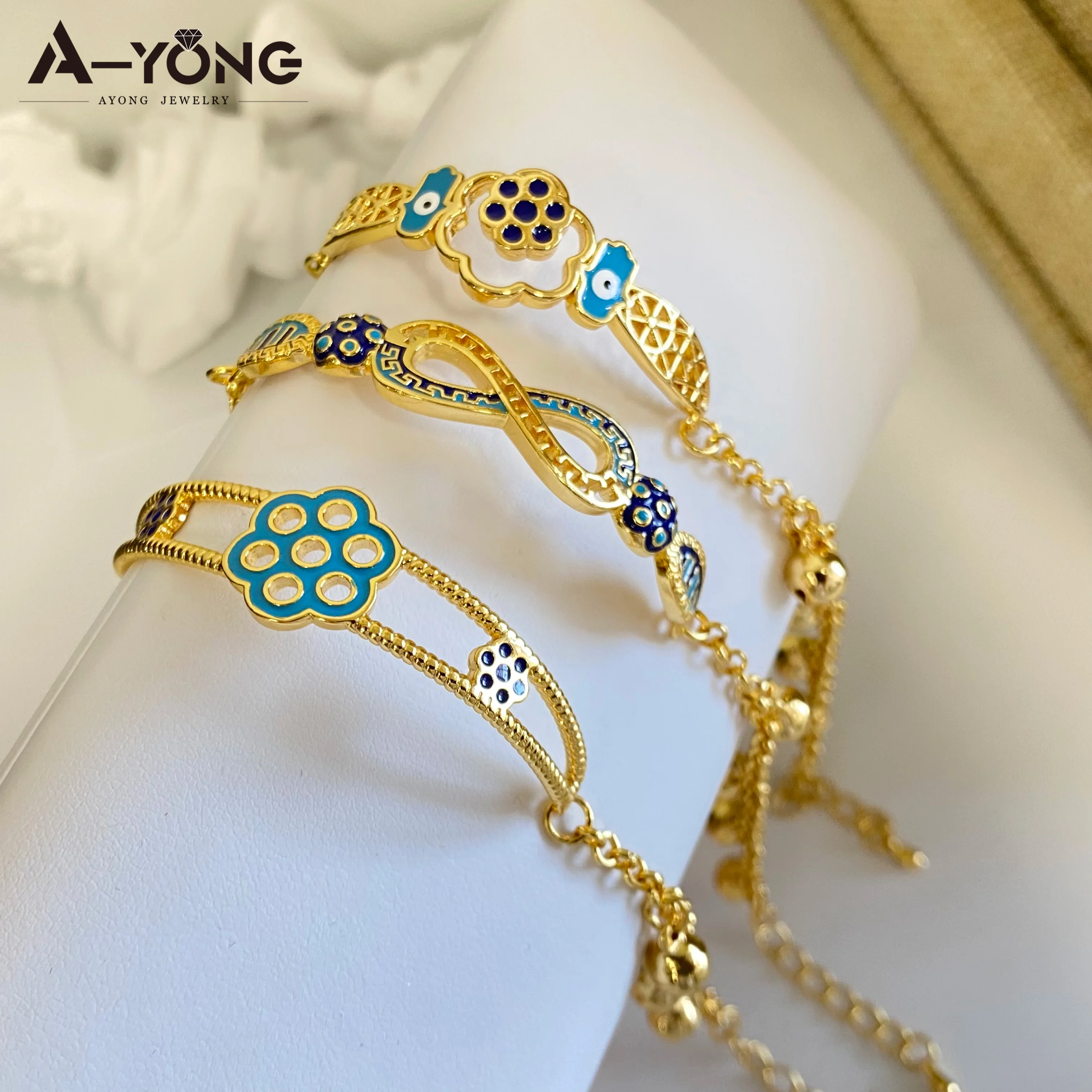 

Arabian Style Ayong Jewelry Colorful Plating Kids infinity Jewelry 18k Gold Plated Charm Bracelet For Children