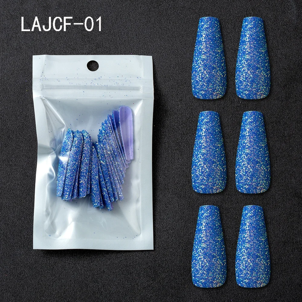 

24pcs/bag Glitter Powder Nails Wearing Coffin Press on Fake Nail Mixed Glass Micro Sequin Nail Tips, Multiple colour