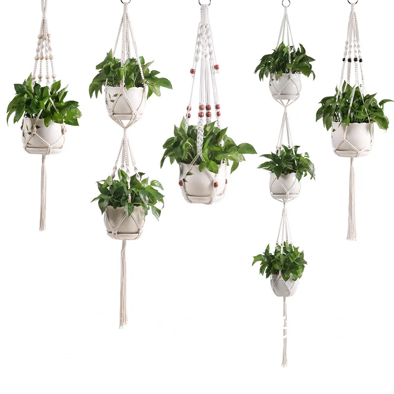 

Indoor Outdoor Home Decoration Macrame Handmade Wall Hanging Planter Plant Holder Cotton Cord Plant Hangers Baskets Flower, White