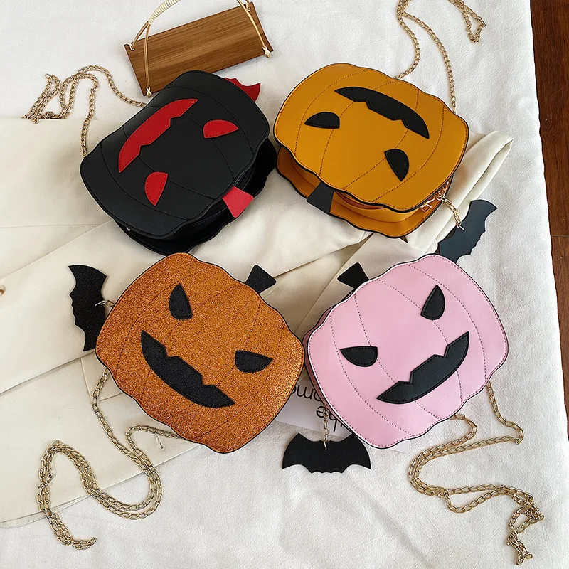 

2021 Halloween Candy Fashion Mischievous PU Leather Single Shoulder Messenger Bag Kid Purses And Handbags Little Girls, 4 colors