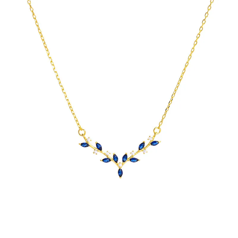 Fashion Jewelry 925 Sterling Silver Zircon Necklace Leaves Leaf Antlers Deer Shape Diamond Gold Plated Necklaces for Women