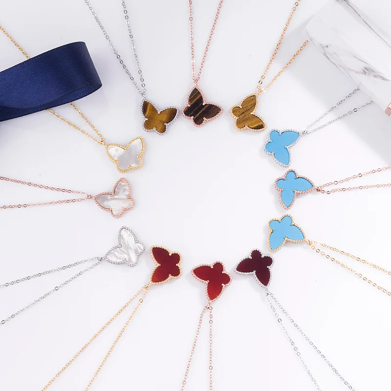 

New Style S925 Sterling Silver Butterfly Necklace 18k Rose Gold Clavicle Necklace White Fritillaria Pendant