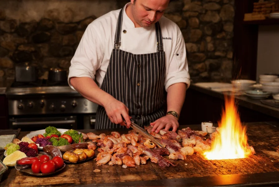 Ginger Hibachi Dickson chef preparing food on teppanyaki grill with onion volcano