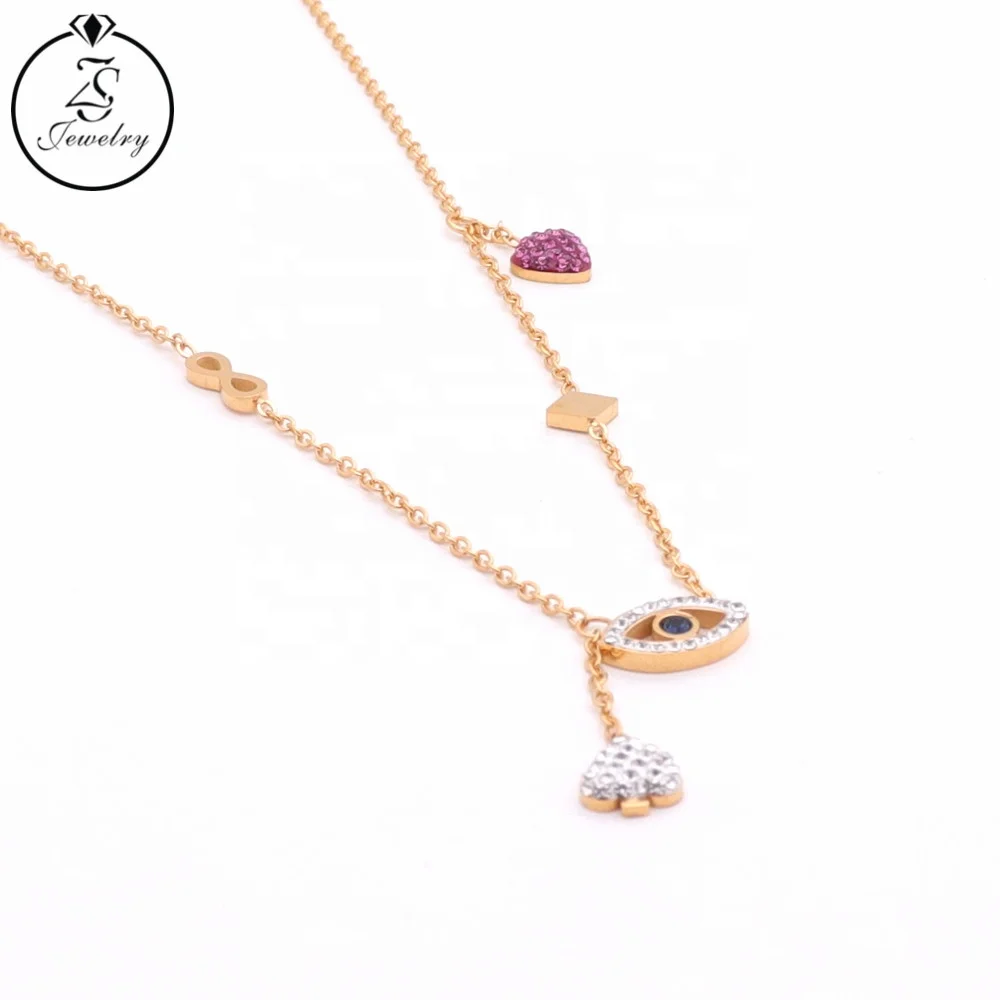

Hot Selling Chain Eye Heart Cz Stone Fashion Trends Love Gold Plated Crystal Necklaces Stainless Steel Women