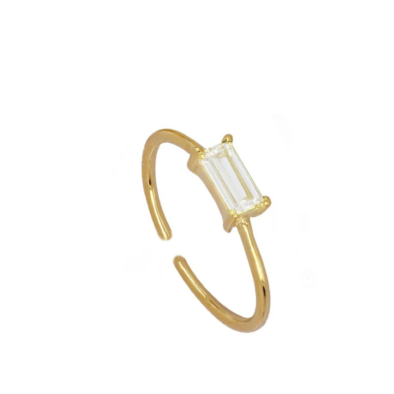 

Custom classic simple design multi-color zircon 925 sterling silver rectangle open finger rings, Gold/white