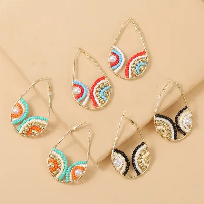 

Hot Selling Bohemian Style Beads Pearl Water Drop Earrings Geometric Beads Eyes Drop Earrings for Women