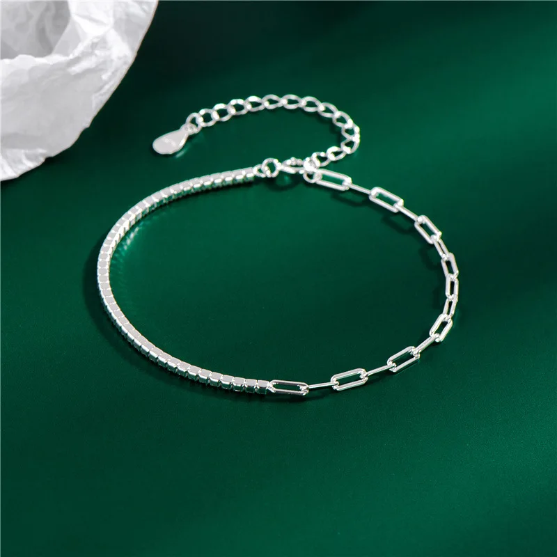 

Wholesale 100% S925 Sparkling CZ Zircon Charm Bracelet Bangle Real 925 Sterling Silver Stitching Crystal Link Chain Bracelets