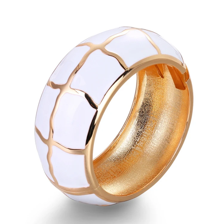 

ZHIYI Wholesale Fashion Women Ladies Gold Plated Exaggerated Big Metal Open Oyo Enamel Bangles Jewelry For Party, Color plated as shown