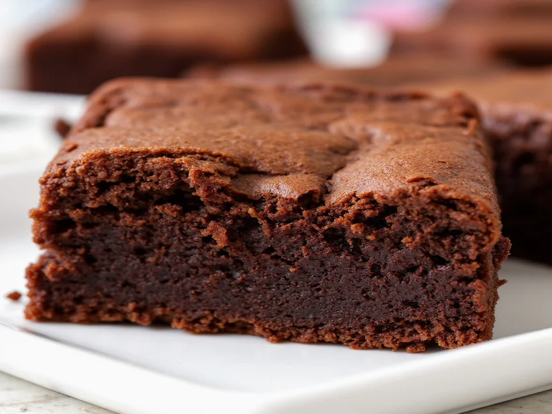 Fudgy brownie cross-section showing moist crumb