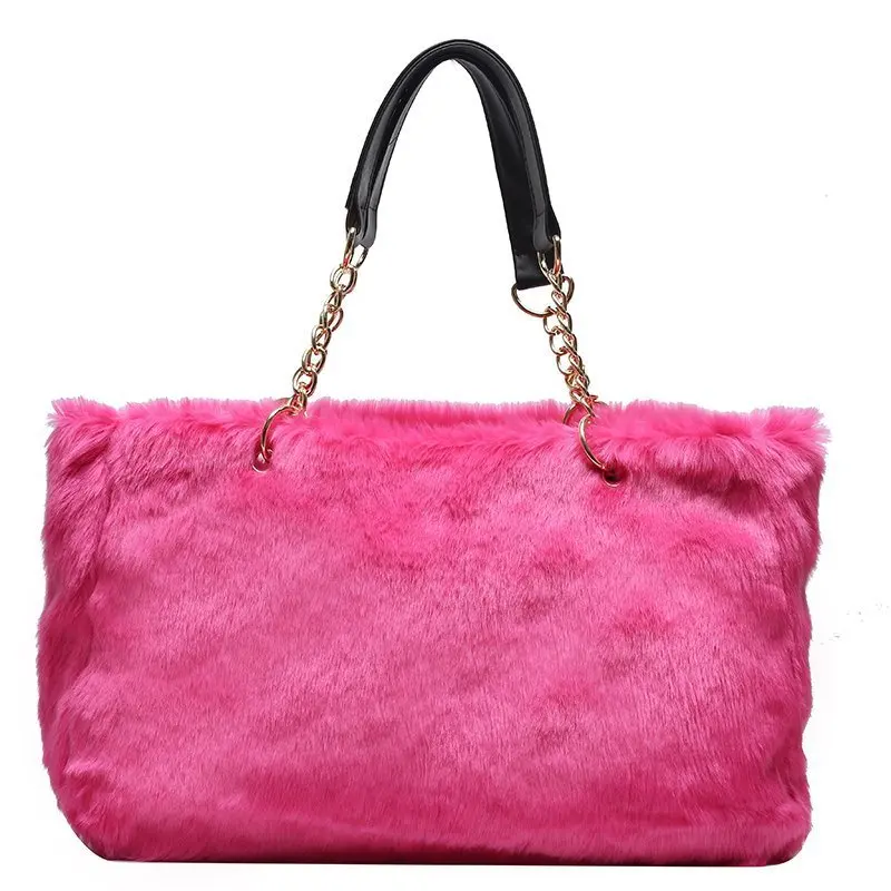 

2021 ladies faux fur tote bag large capacity women clutch bags, 12 color