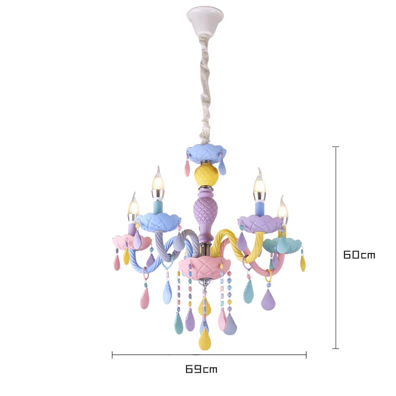 Crystal Chandelier Modern Elegant Macaron Color Droplight Children Bedroom Decor 