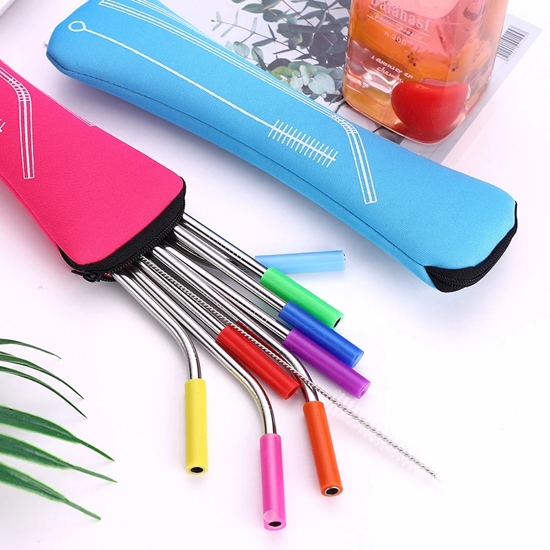 

Food Grade Reusable Flexible Bent Straight Silicone Drinking Straw set with Cleaning Brush Bar Kitchen Accessories Gadgets