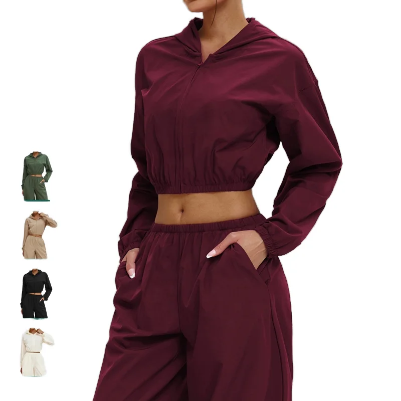 连帽短款Long Sleeve瑜伽Top