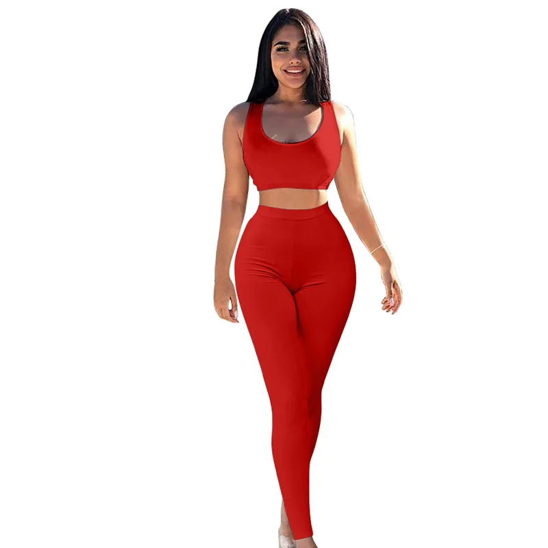 

S1724D women sleeveless Tank top and long pants two pieces sets bodycon clothing