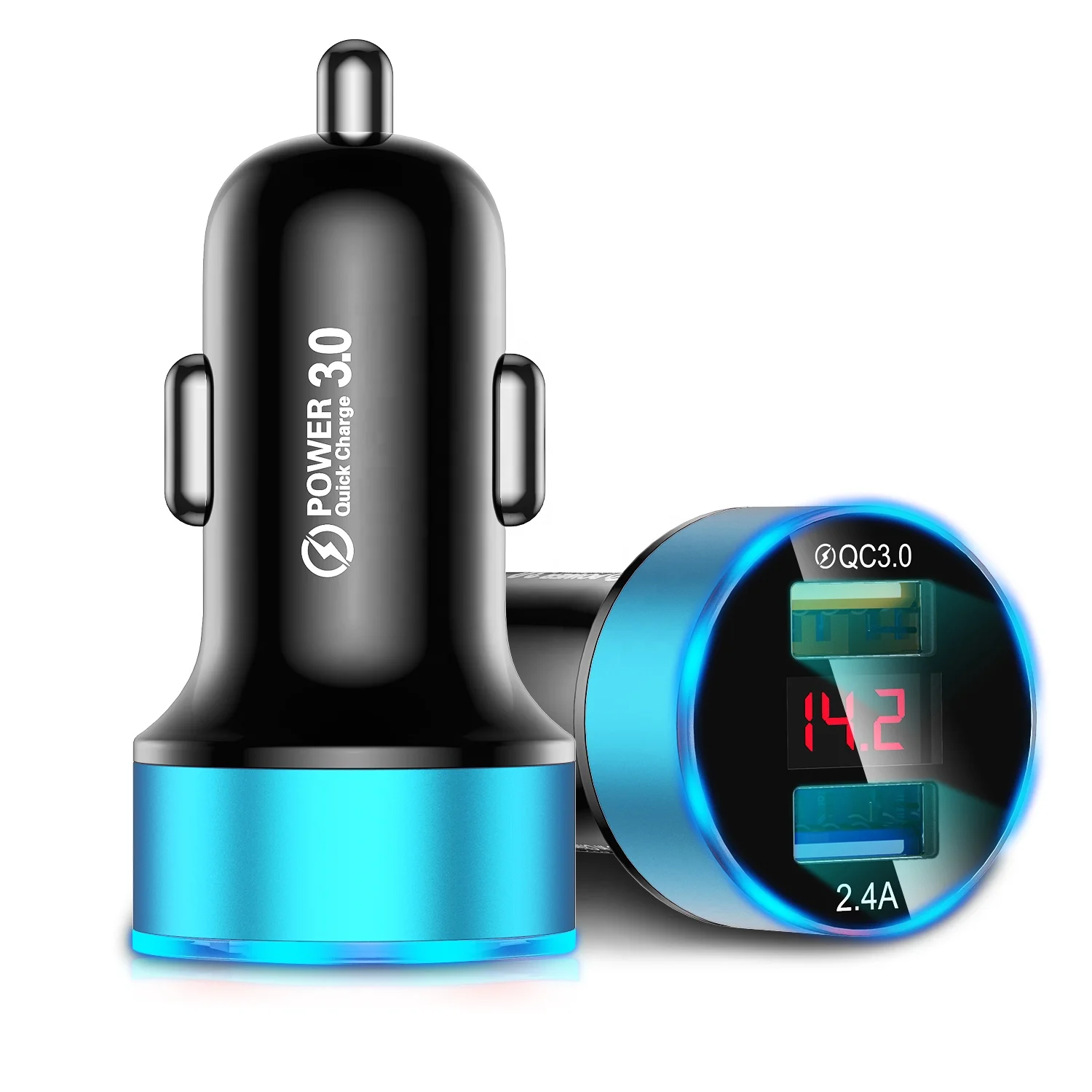 

USLION Wholesale New Colorful Best Dual Usb Cheap Smart Qc 3.0 Car Charger 2 USB Ports Fast charging adapter, Black,blue,gold,red,silver