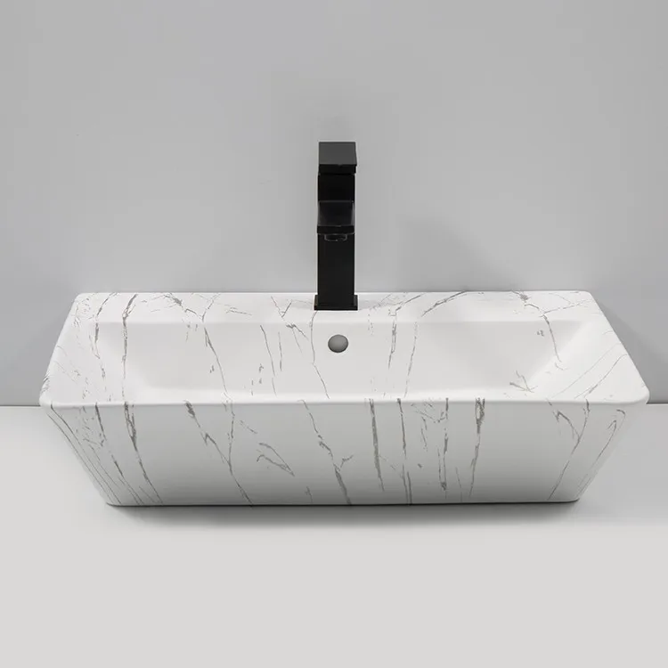 white-marble-bathroom-sink-9765B-P-307-front-elevation-flared-rectangular-profile