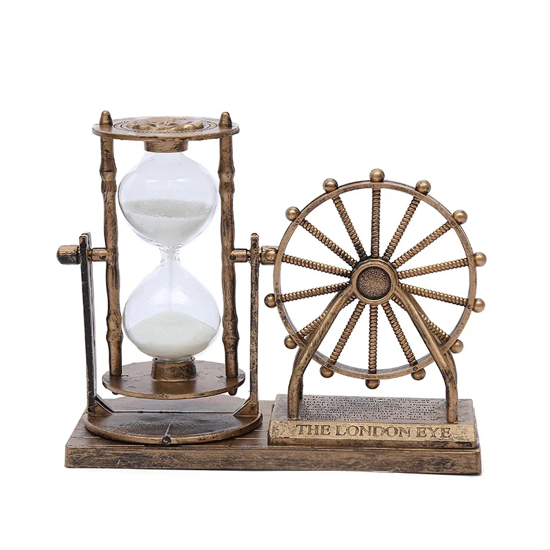 

Vintage lighthouse hourglass decoration LED street lamp decoration wooden base windmill hourglass crafts