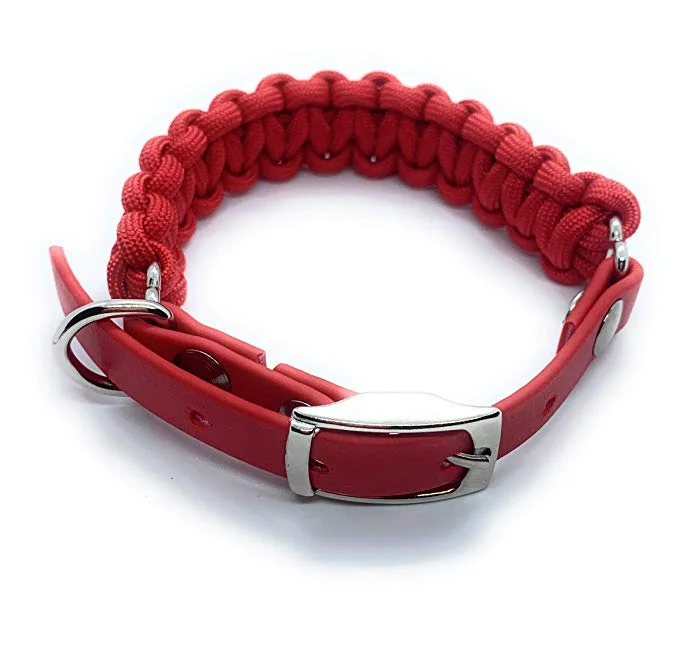 

Adjustable red paracord rope pet dog training leather collar for pet accessories, Over 200 colors for your choice