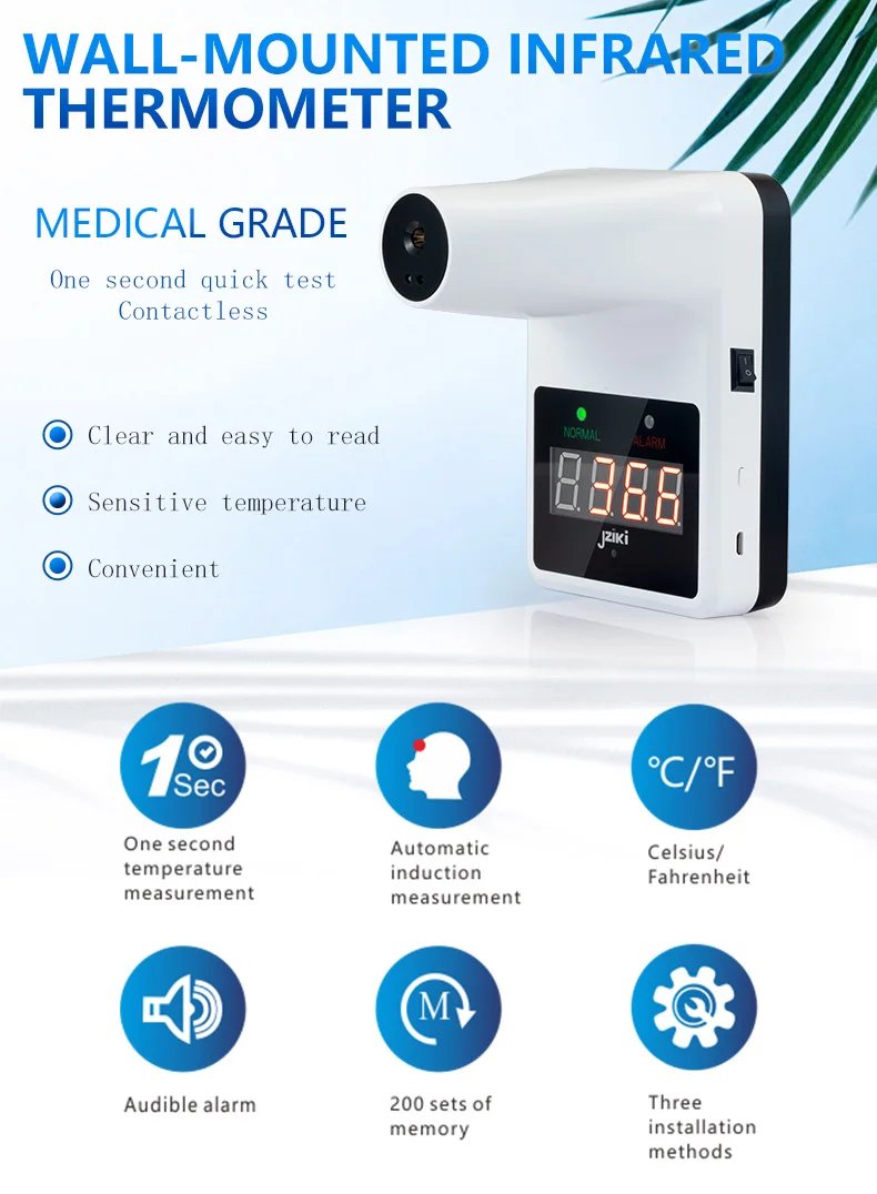 2020 Electronic automatic LCD digital temperature forehead wall mounted thermometer