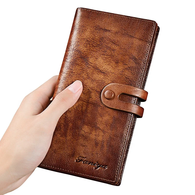 

2021 New Design Genuine Leather Men Bifold Long Clutch Wallets Multi Card Pocket Banknote Purses