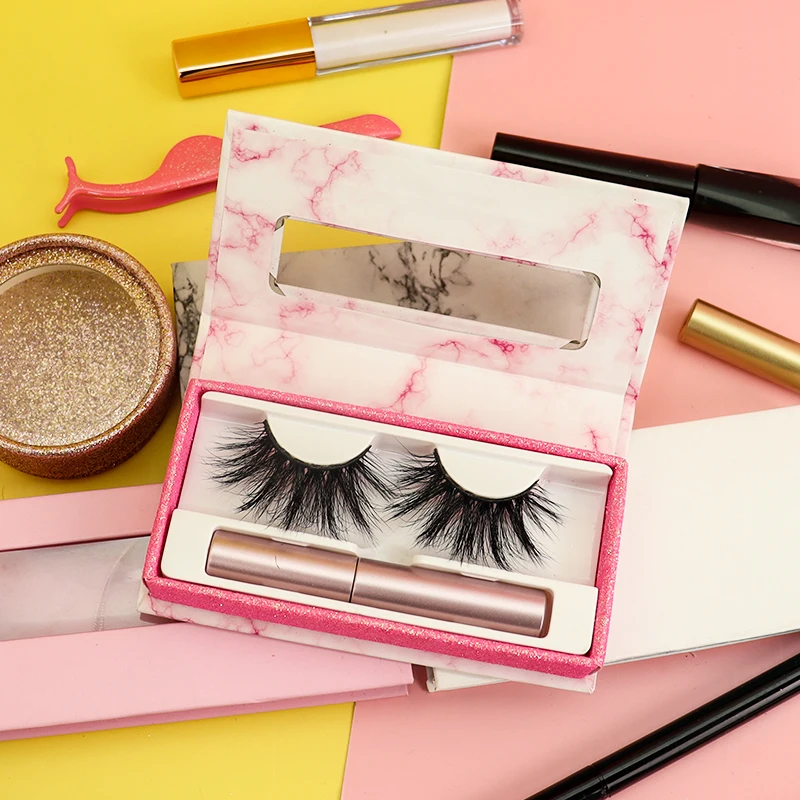 

3d lashes bulk 25mm glamnetic natural long mink eyelashes with cosmetics, Black color