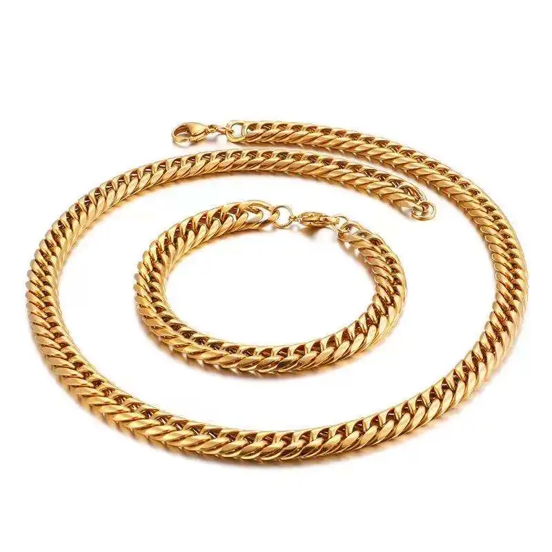 

Best selling jewelry 18K Gold domineering rough crazy gold plated dense Cuban men's necklace wholesale