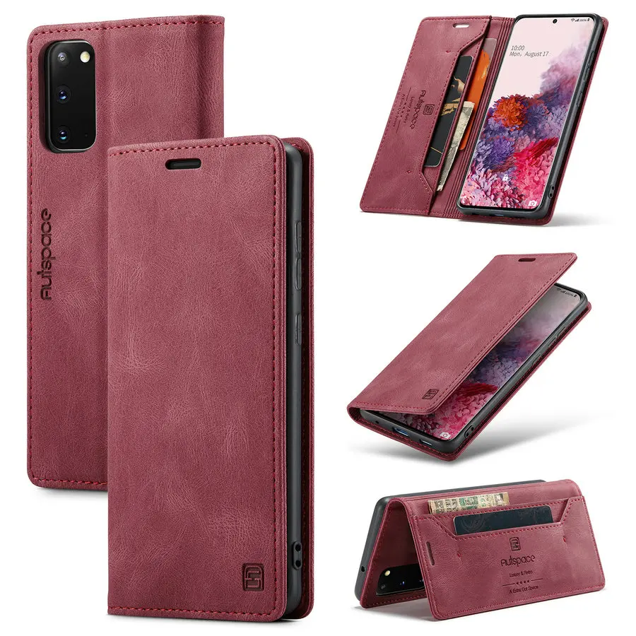 

Original Brand Case for Samsung S30 S20 S10 Plus S9 S8 S7 Leather Wallet Soft TPU Slim Cover for Samsung S30 Plus Case Wholesale, Black brown red blue