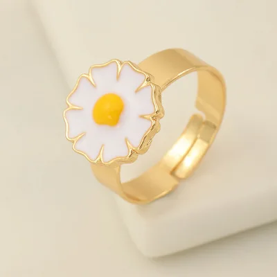 

Wholesale Fashion Simple Design Finger Jewelry Colorful Minimalist Oil Dripping Flower Four Leaf Clover Ring For Girl