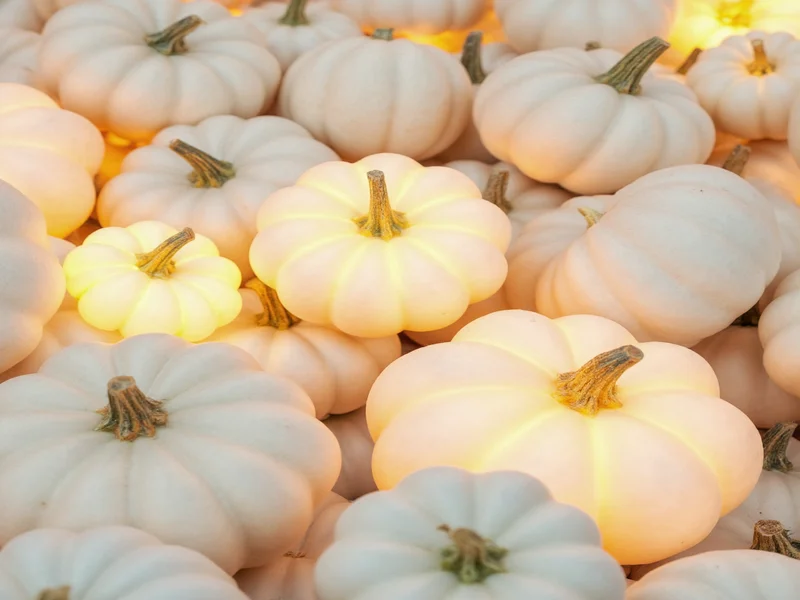 White Lumina pumpkins arranged for craft projects