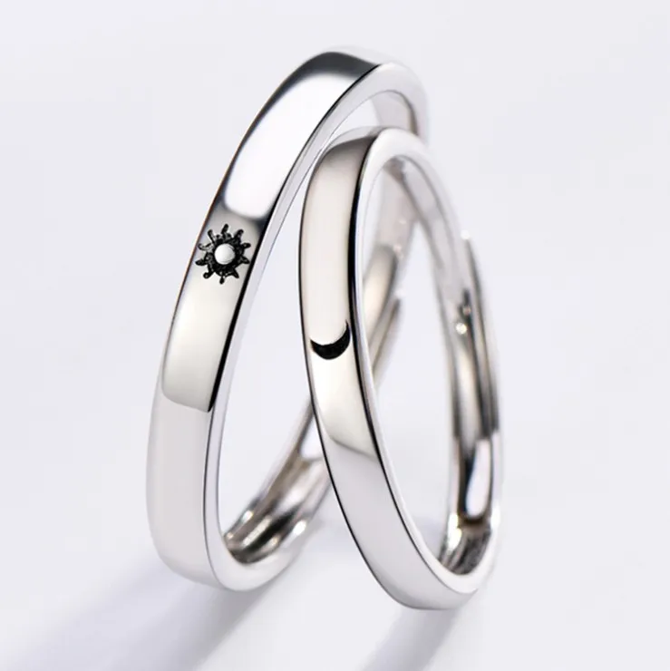 

XUNBEI Lovely silver couple ring  sun and moon ring for men and women, White