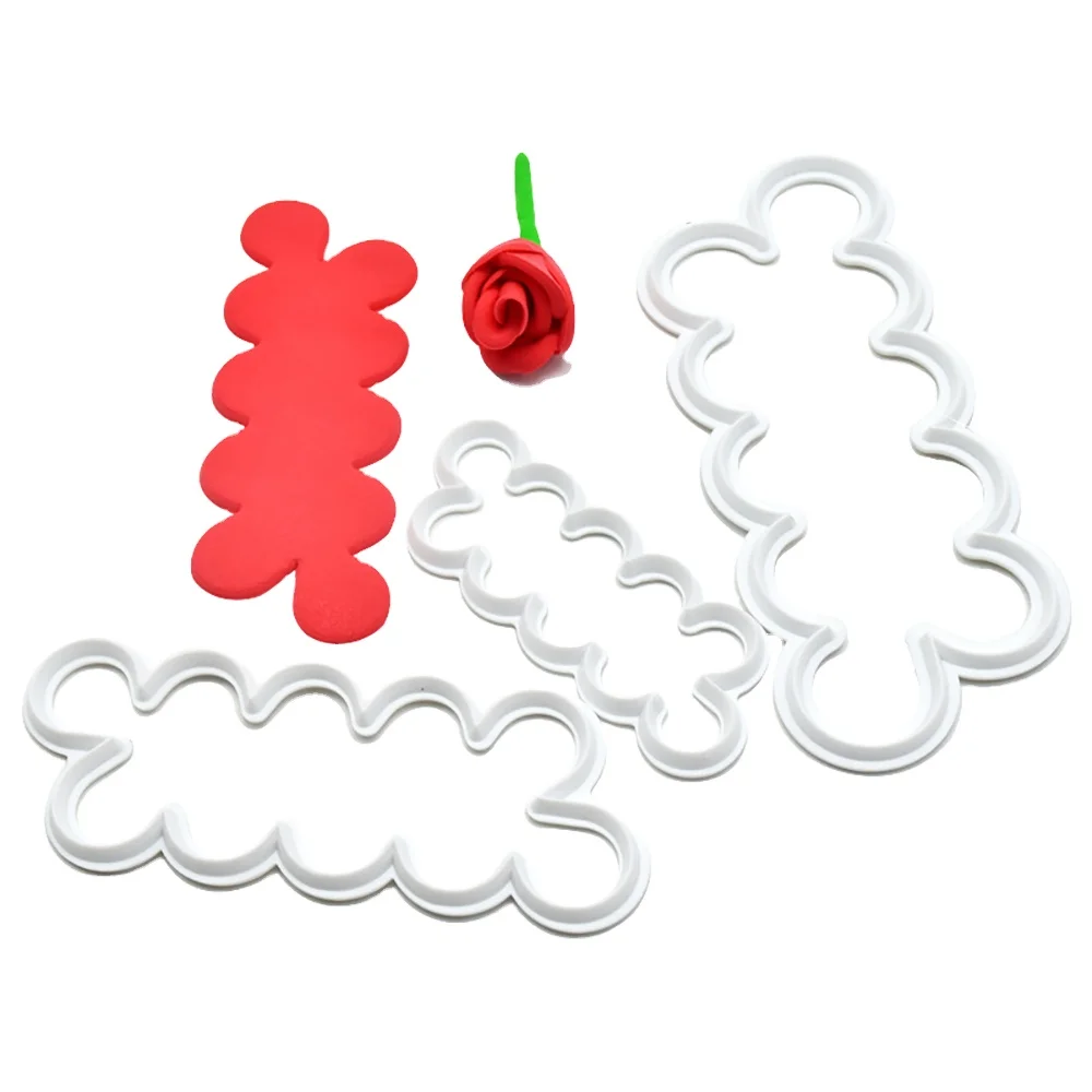 

3PCS/set 3D Rose Petal Flower Shaped Cutter Maker Elegant Cake Mold Fondant Cake Decorating Mold Kitchen Baking Tool, White
