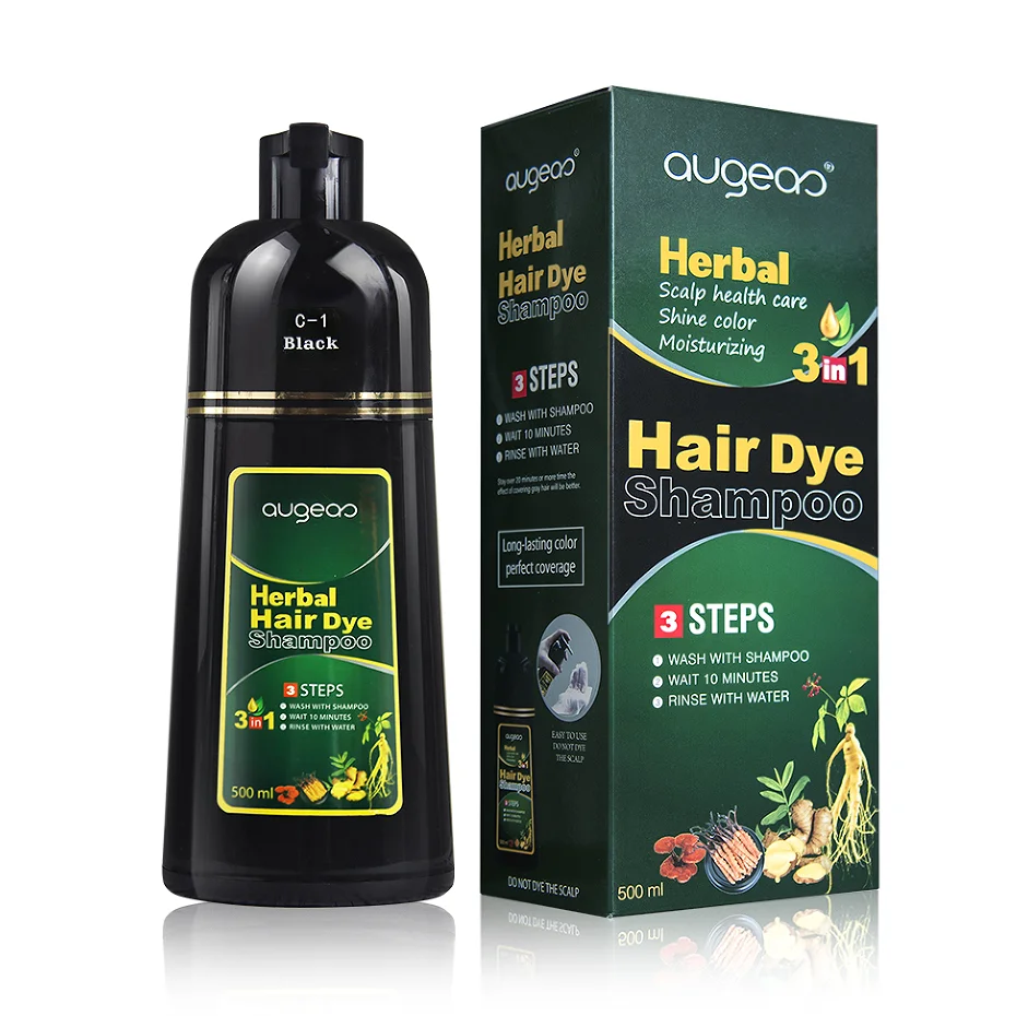 

wholesale price best seller Guangzhou factory direct sale natural herbal extracts black grey hair color shampoo