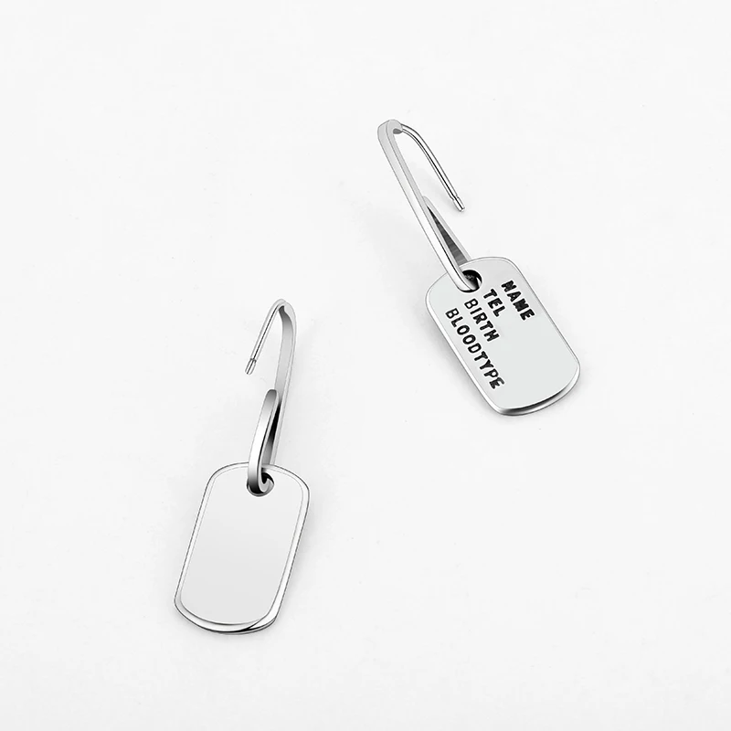 

925 sterling silver hipster hip Hop female personality army engraved earrings