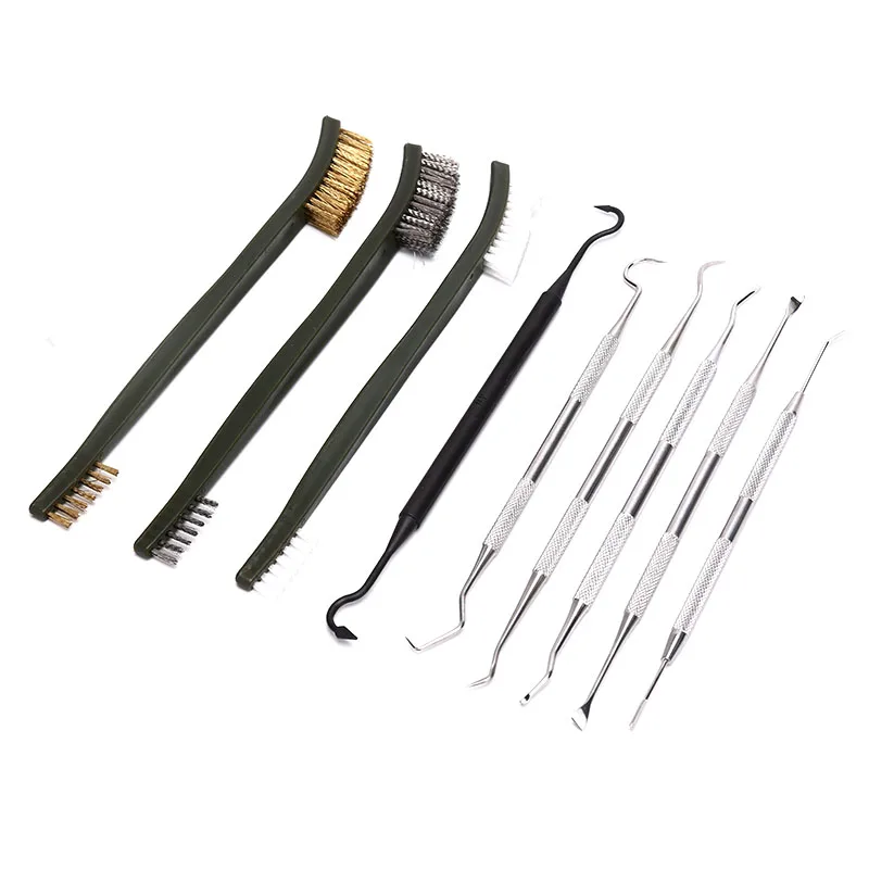 

9pcs/Set Universal Gun Hunting Cleaning Kit Steel Nylon Brushes Tactical Rifle Pistol Gun Hunting Cleaning Tool Accessories, Black