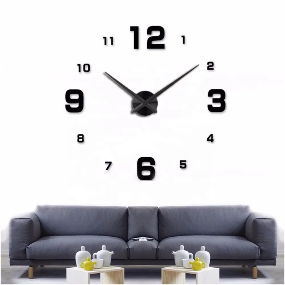 

3D DIY Wall Clock Creative Design Mirror Surface Wall Decorative Sticker Watches, Black golden silver