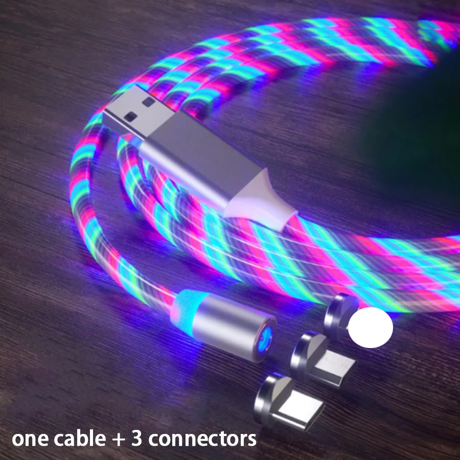 

low price colorful led magnet free ship to China usb cable blue red 1m magnetic charging cable 3 in 1 magnetic usb cable, Blue /red/green/colorful