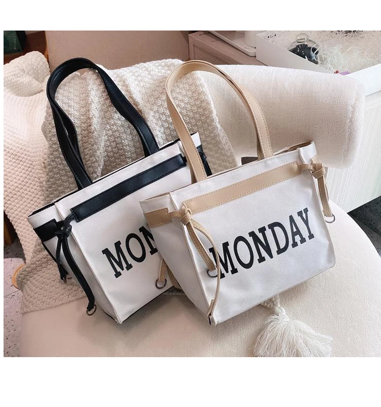 

Fashion letter printing drawstring shoulder tote bag