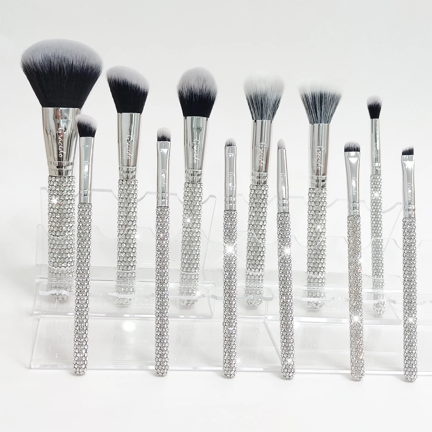 Gracedo 12pcs Custom logo Diamond Bling Makeup Brush Set Colorful Fancy Rhinestone Unique Personality Gift Makeup Brush