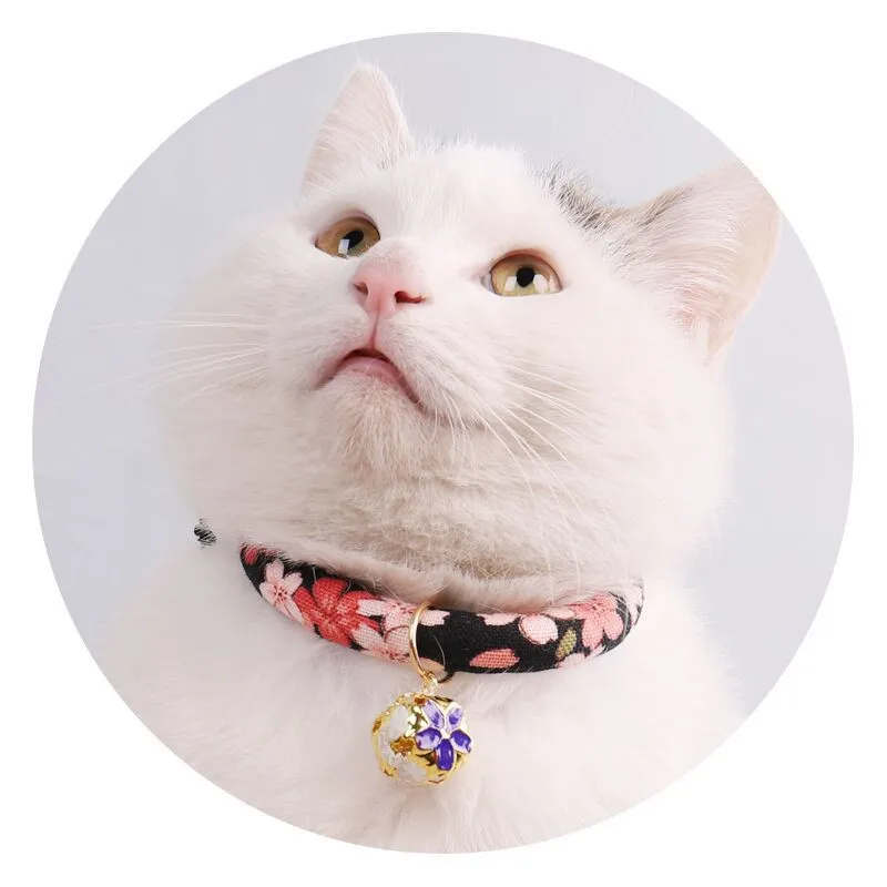 

17 Colors Cartoon Cute Printed Pets Collars With Bell Handmade Adjustable Puppy Necklace Japanese Style Cat Collars, As picture