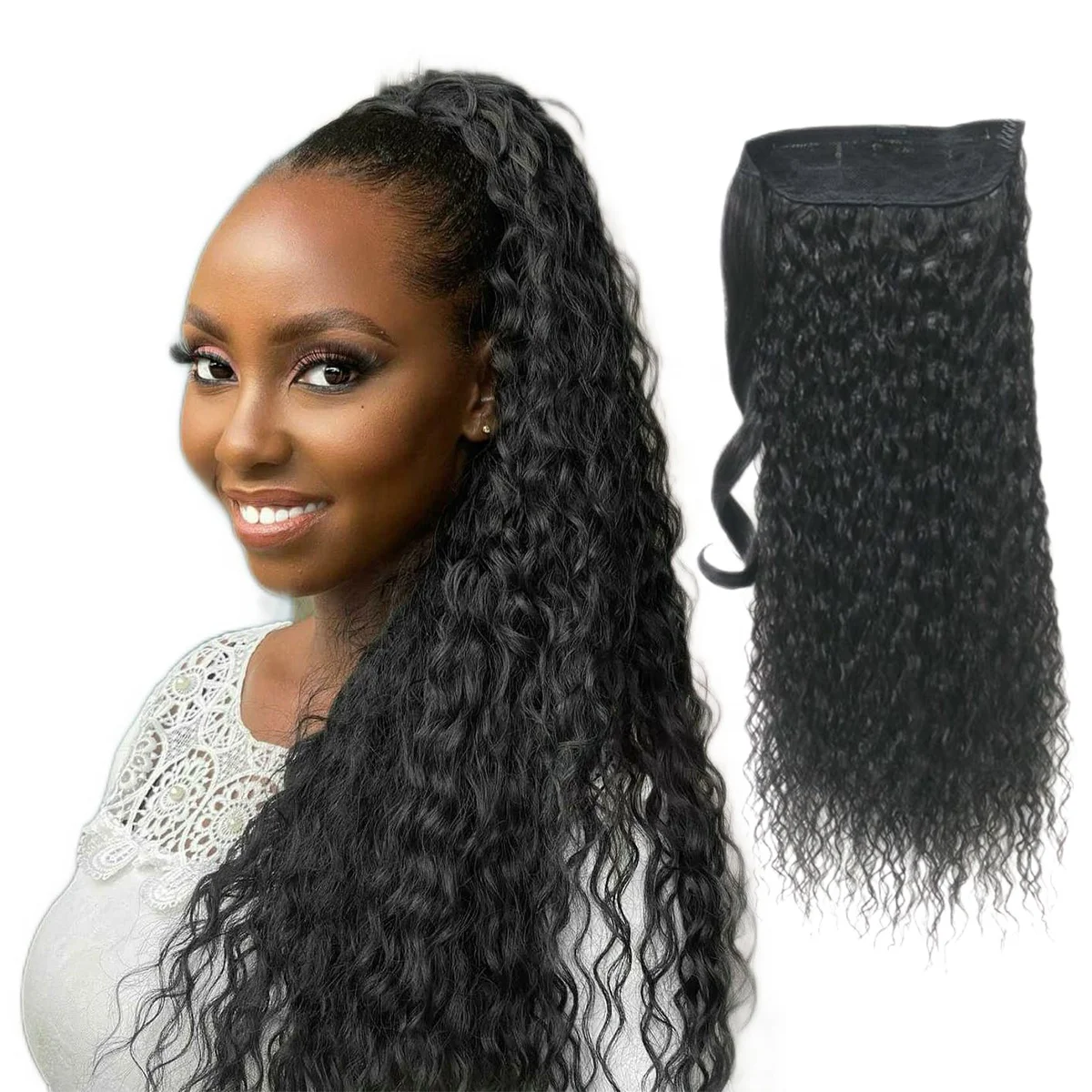 

Novelties Cheveux Wrap Around Velcro Futura Black Women Instant Curly Clip Wig Pony Tails Extensions Synthetic Hair Ponytails, Customize all colors